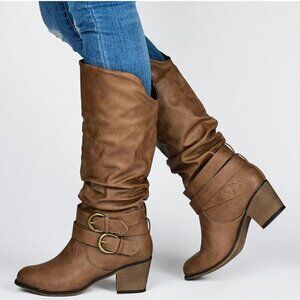 Journee Womens Late Stacked Heel Mid Calf Boots